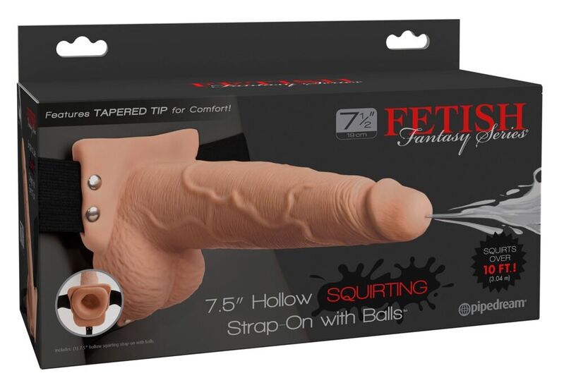 FETISH FANTASY SERIES - ARNÉS AJUSTABLE PENE REALÍSTICO CON TESTÍCULOS SQUIRTING 19 CM